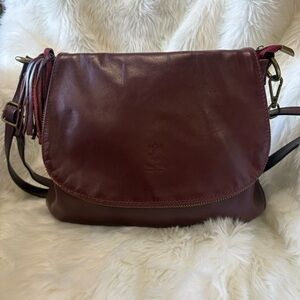 Genuine Italian Leather Crossbody Burgundy Vera Pelle Tassel Boho Vintage Style